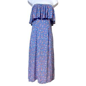 Flynn‎ Skye Fiona Falling Flora Blue / Pink Midi Dress Size Small